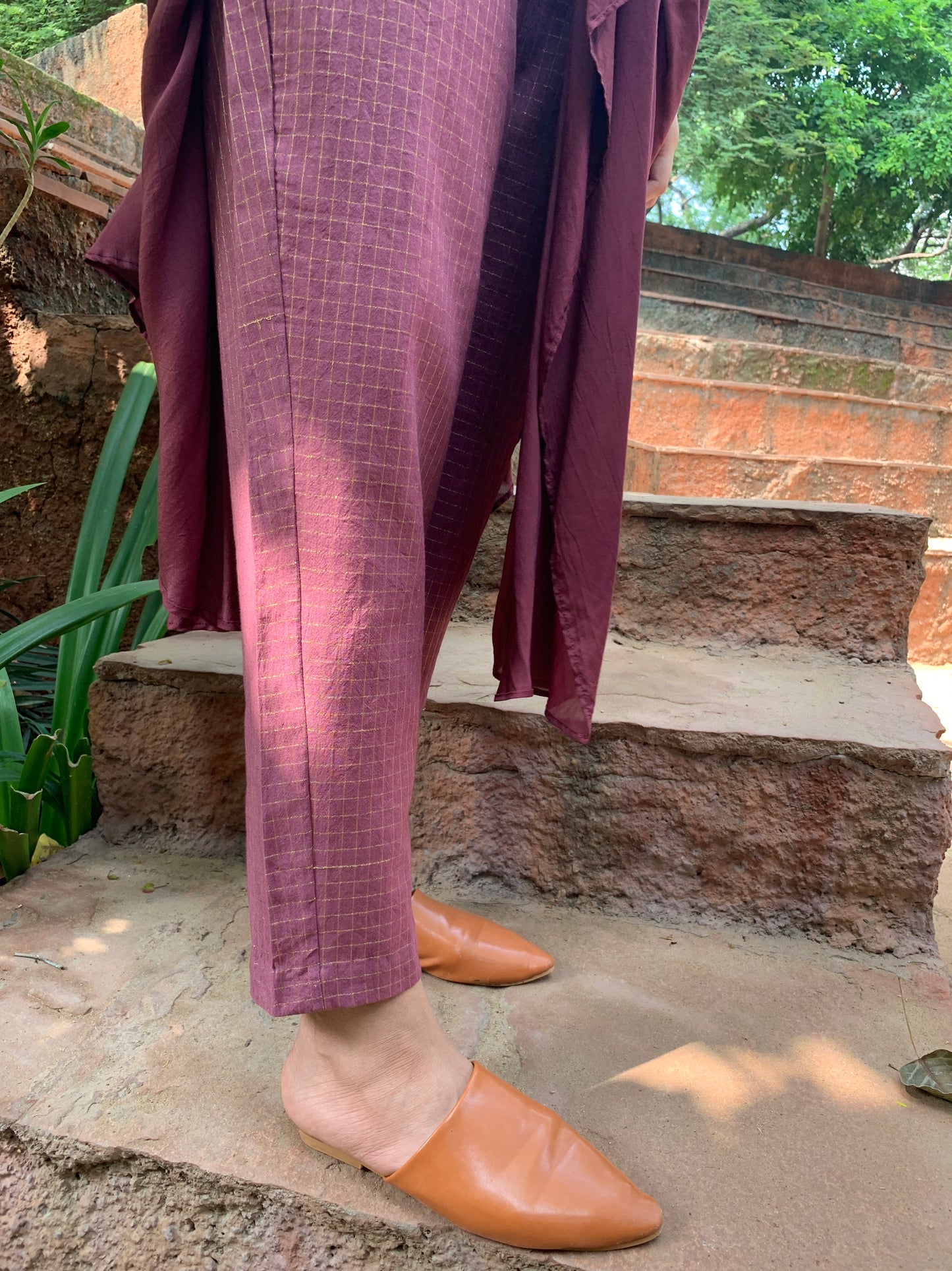 Zari Checks Pants - Wine