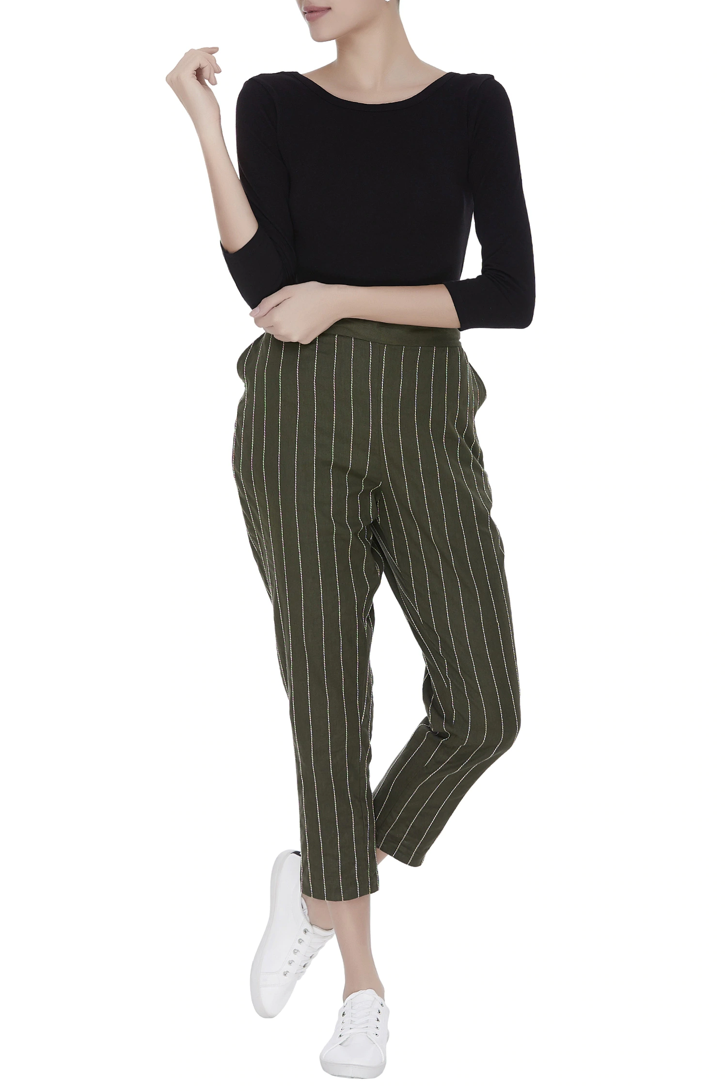 Stripes Ankle pants – Olive Green