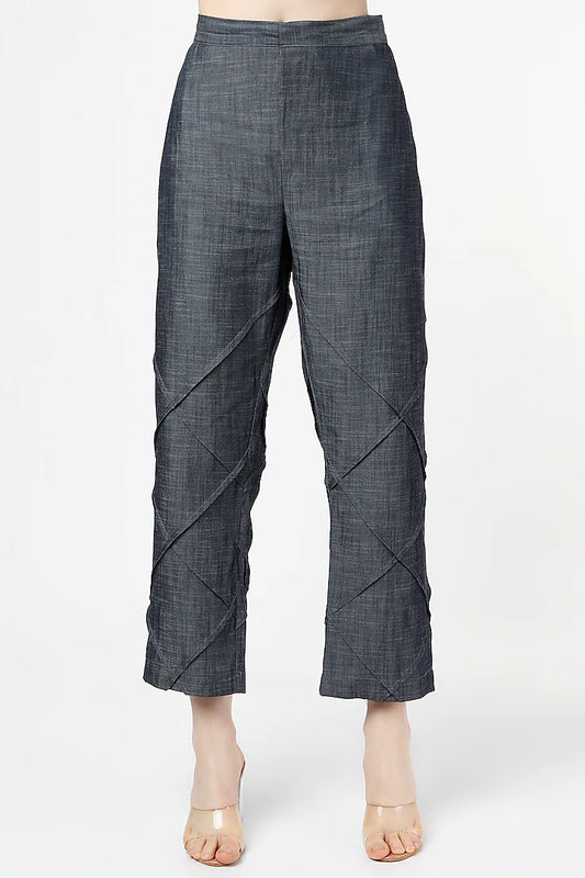 Wide Denim Pleat Pants