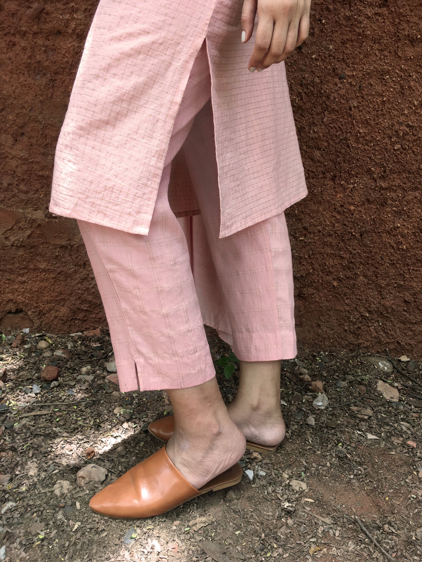 Zari Checks Pants - Blush Pink