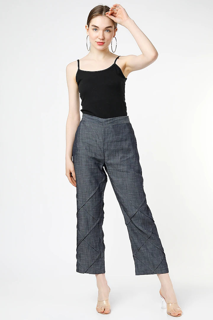 Wide Denim Pleat Pants